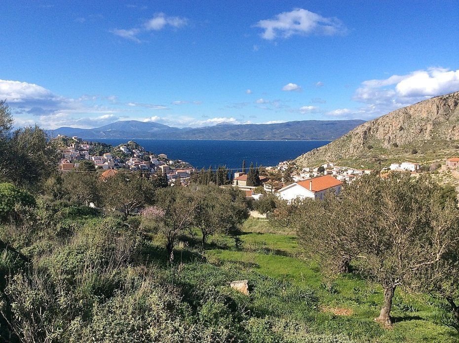 Walking to Aghia Fotini Cemetery and Monastery on Hydra Island Greece.