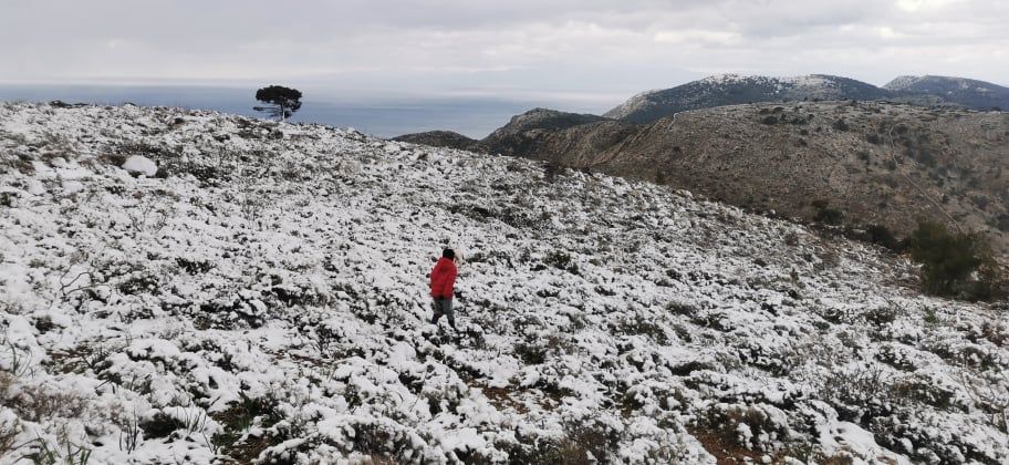 Snow on Hydra Island, Greece, January 2022