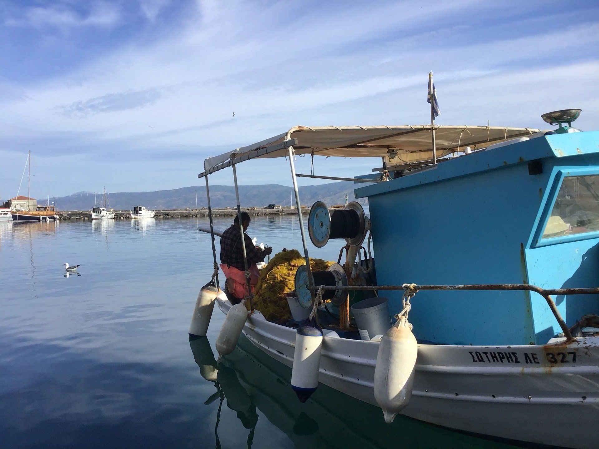 The sea fishing fishermen of Hydra Island Greece.