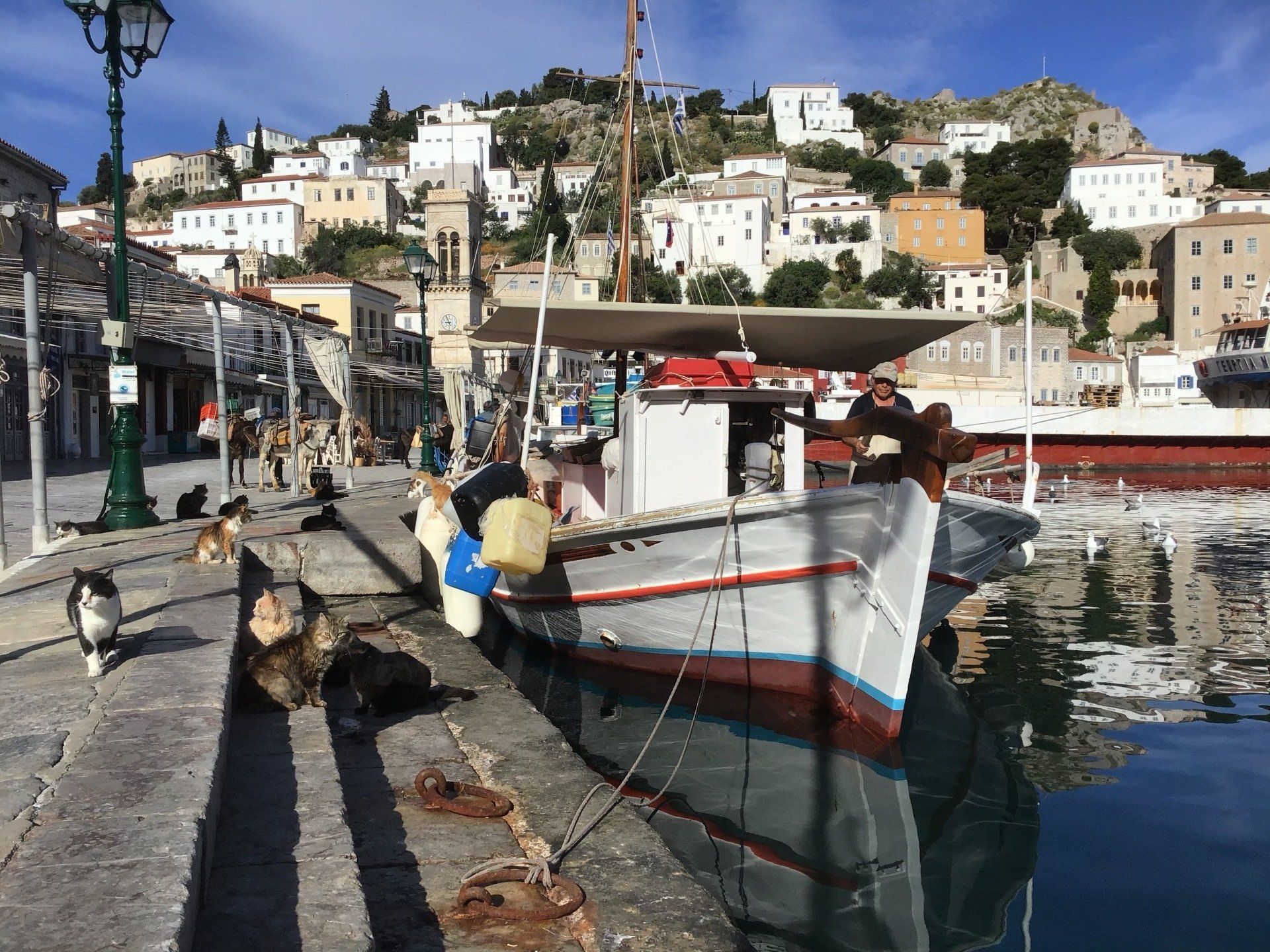 The sea fishing fishermen of Hydra Island Greece.
