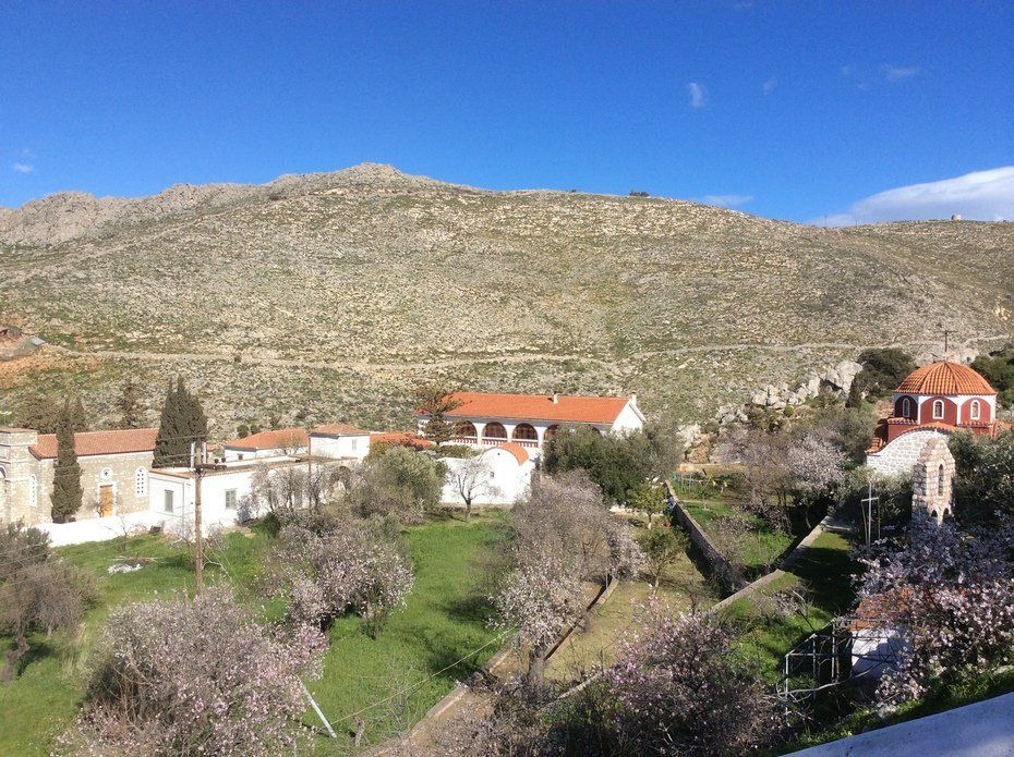 Walking to Aghia Fotini Cemetery and Monastery on Hydra Island Greece.