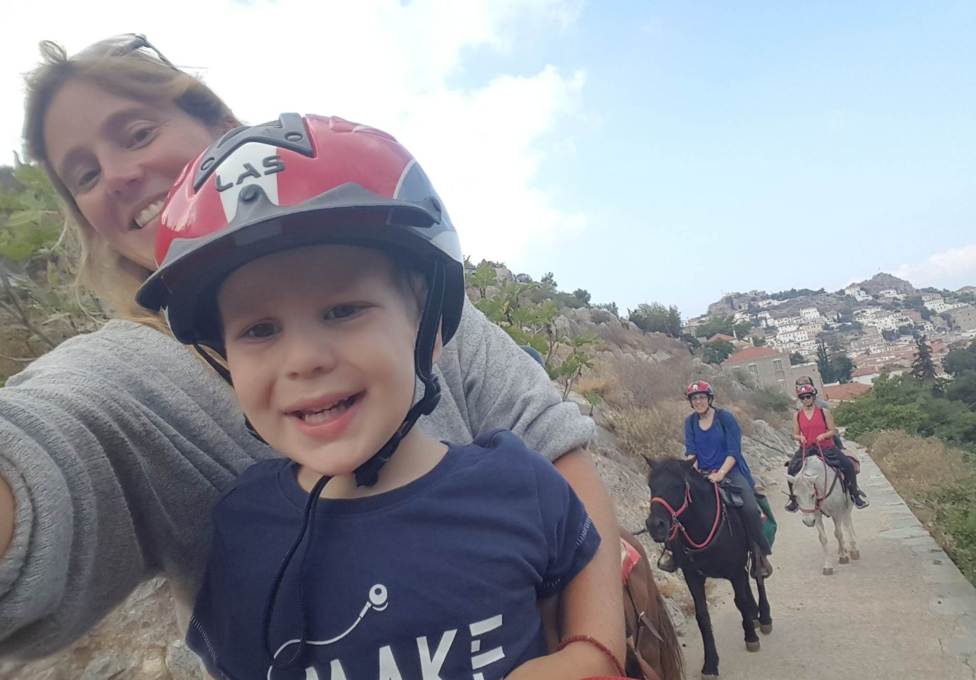 Anastasis joins Mum's team at Harriets Hydra Horses on Hydra Island Greece.