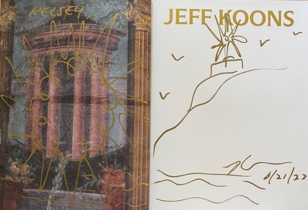 Jeff Koons sketch and signature of my copy of is artbook Apollo on Hydra Island Greece.