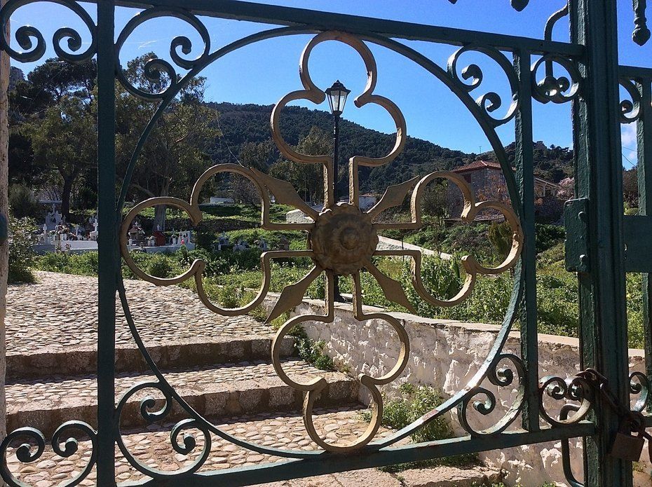 Walking to Aghia Fotini Cemetery and Monastery on Hydra Island Greece.