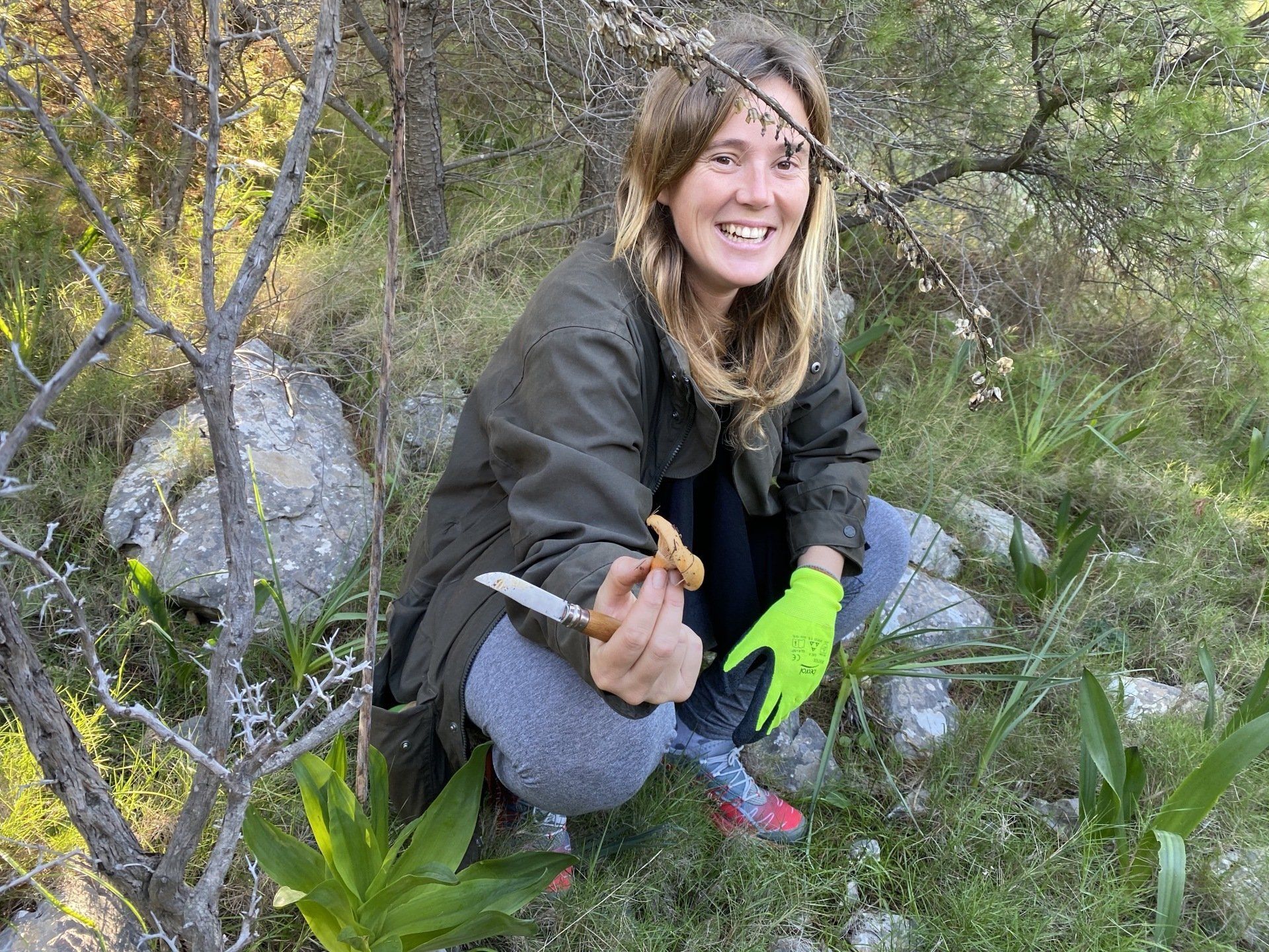 Harriet - mushrooming on Hydra Island Greece with Kelsey Edwards of Hydradirect.