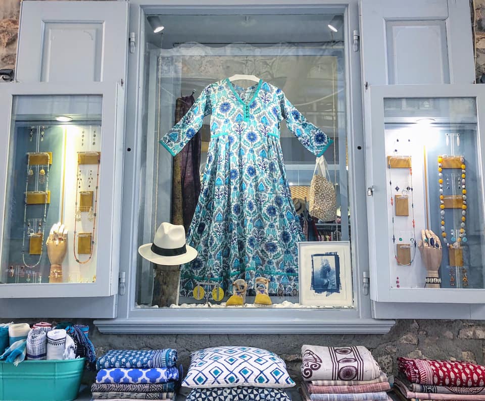 Turquoise Shop, fashion, accessories and textiles on Hydra Island Greece.