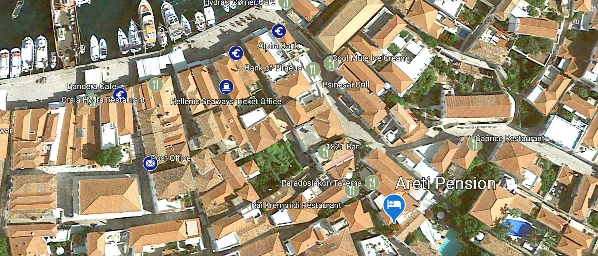 location map Map of the location of the Areti Pension on Hydra Island Greece