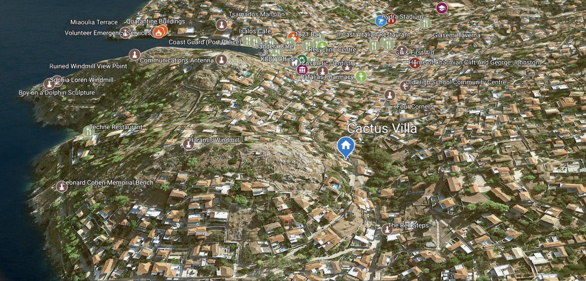 © 2020 HYDRADIRECT Location Map for Cactus House on Hydra Island Greece