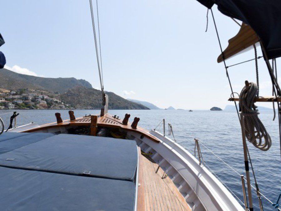 Heading out for a day on Calypso, boat rental for your Hydra Island Greece holidays.