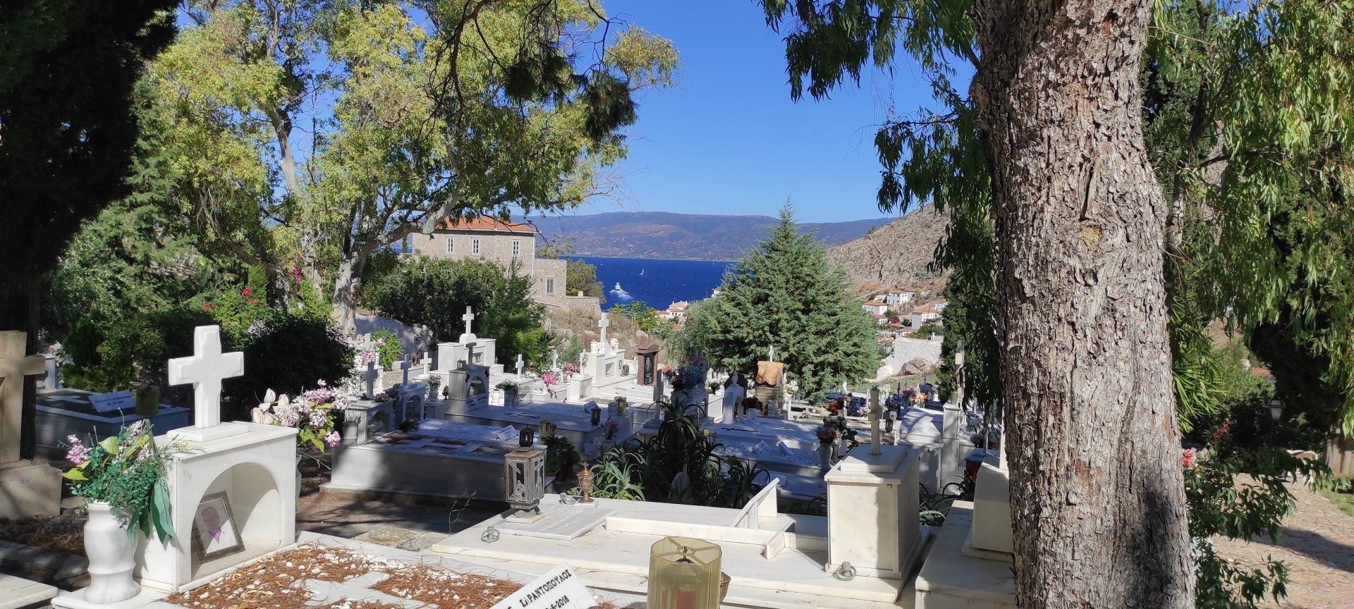 Ag Fotini Cemetery on Hydra Island Greece.