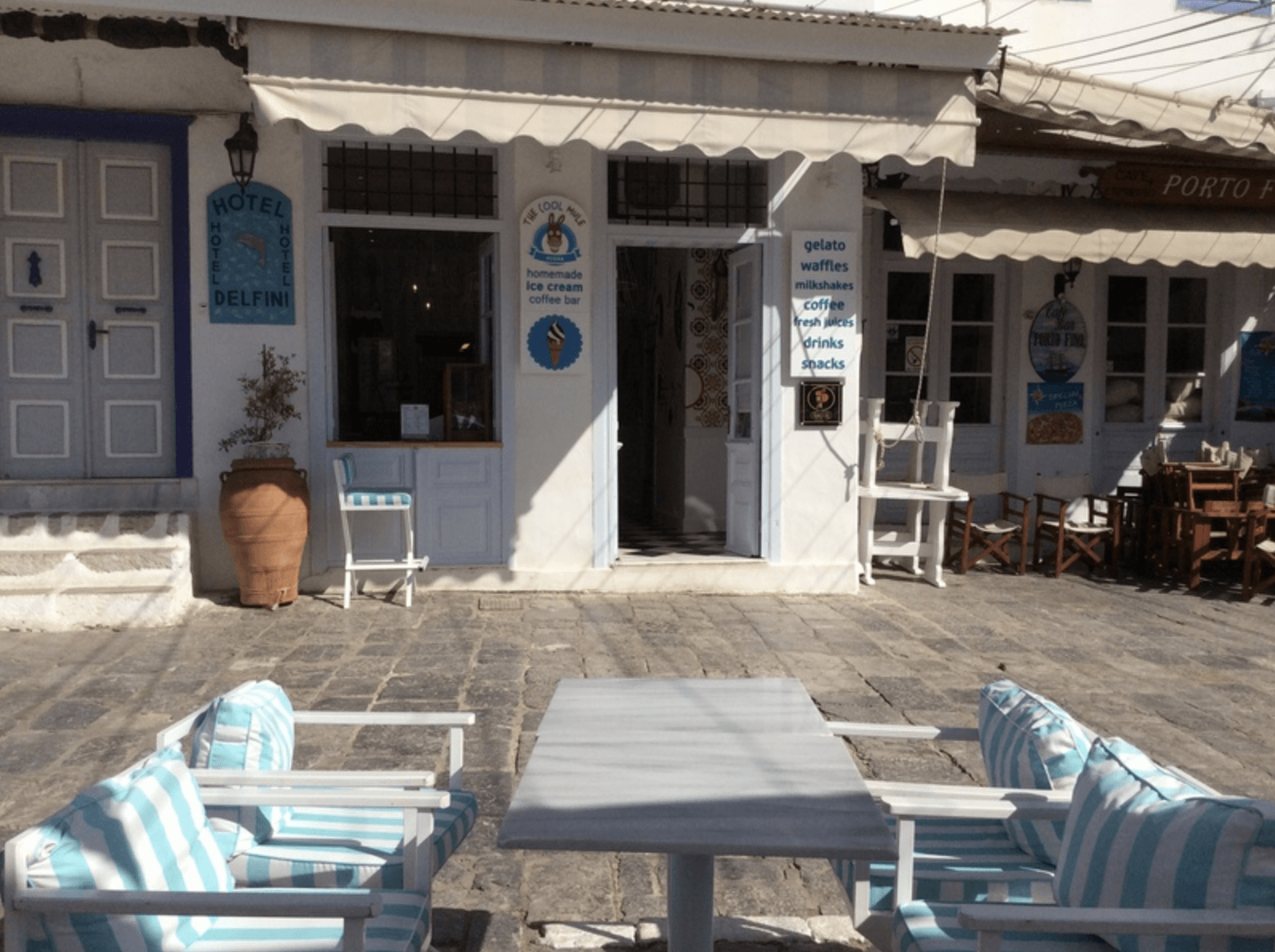 Cool Mule Cafe on Hydra Island Greece