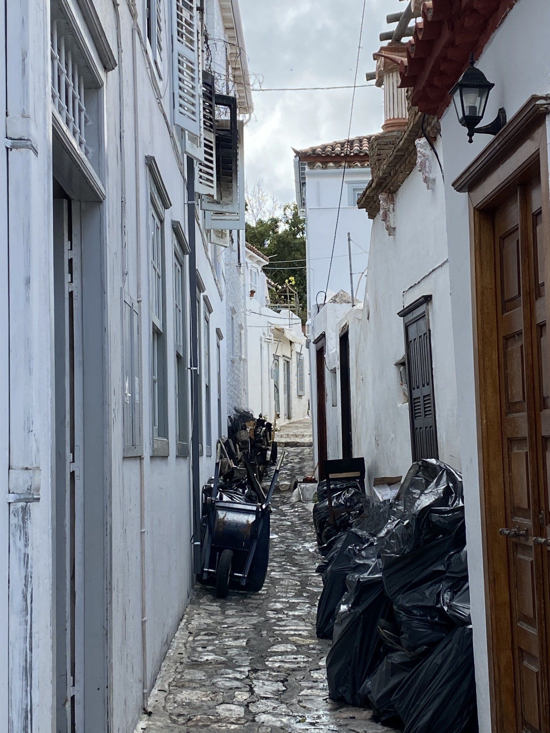 Post fire clean up on Hydra Island Greece