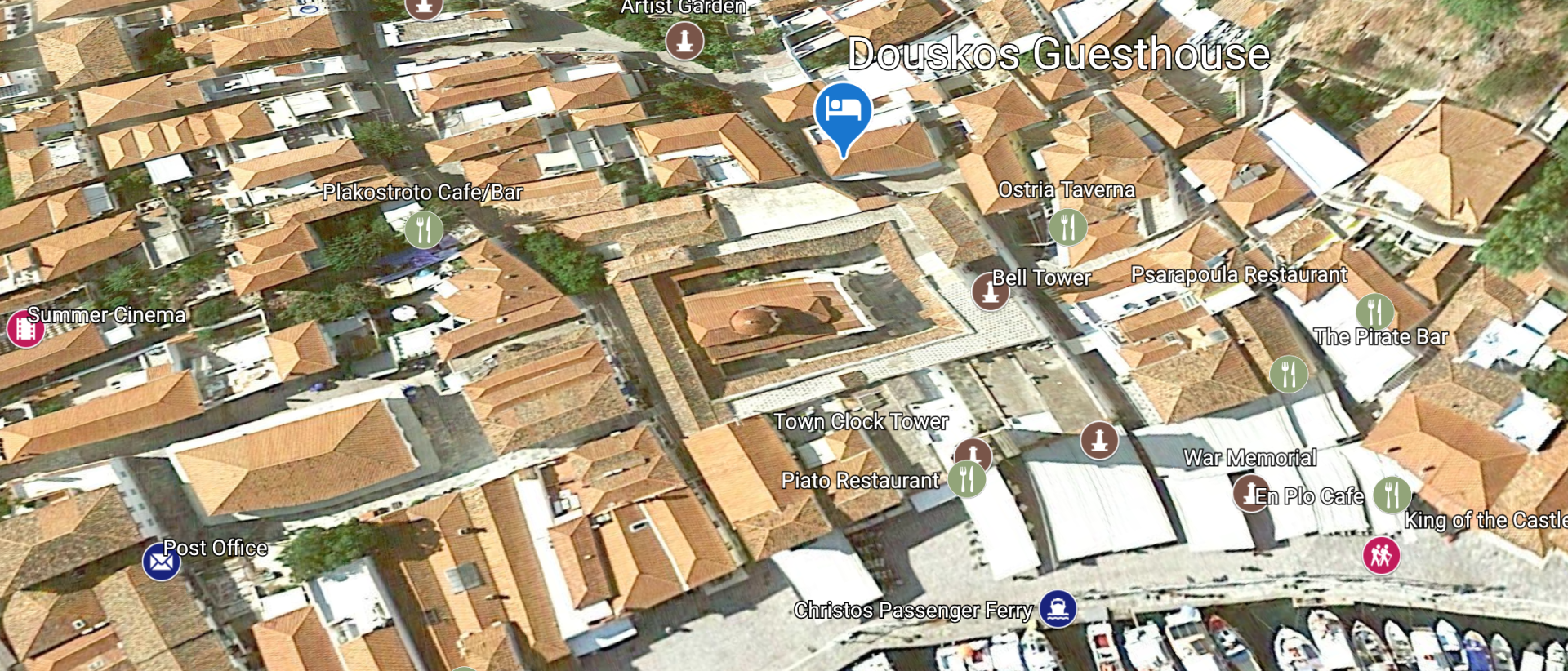 Map showing the location of the Douskos Guesthouse on the Greek Island of Hydra