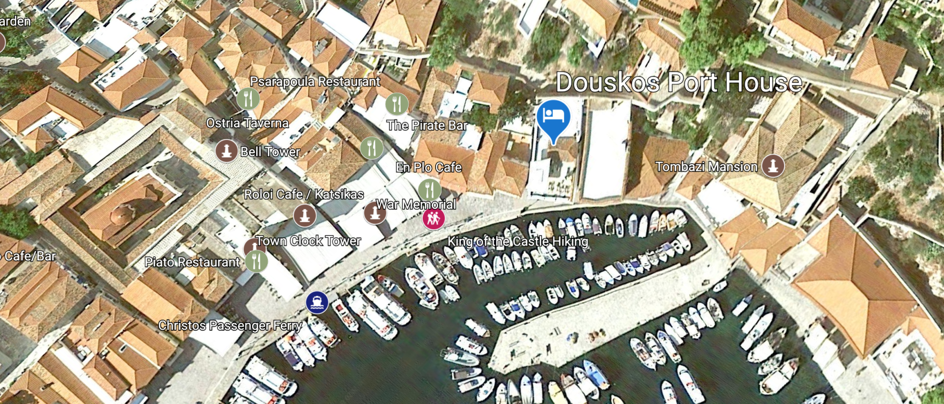 Map showing the location of the Port House on the Greek Island of Hydra