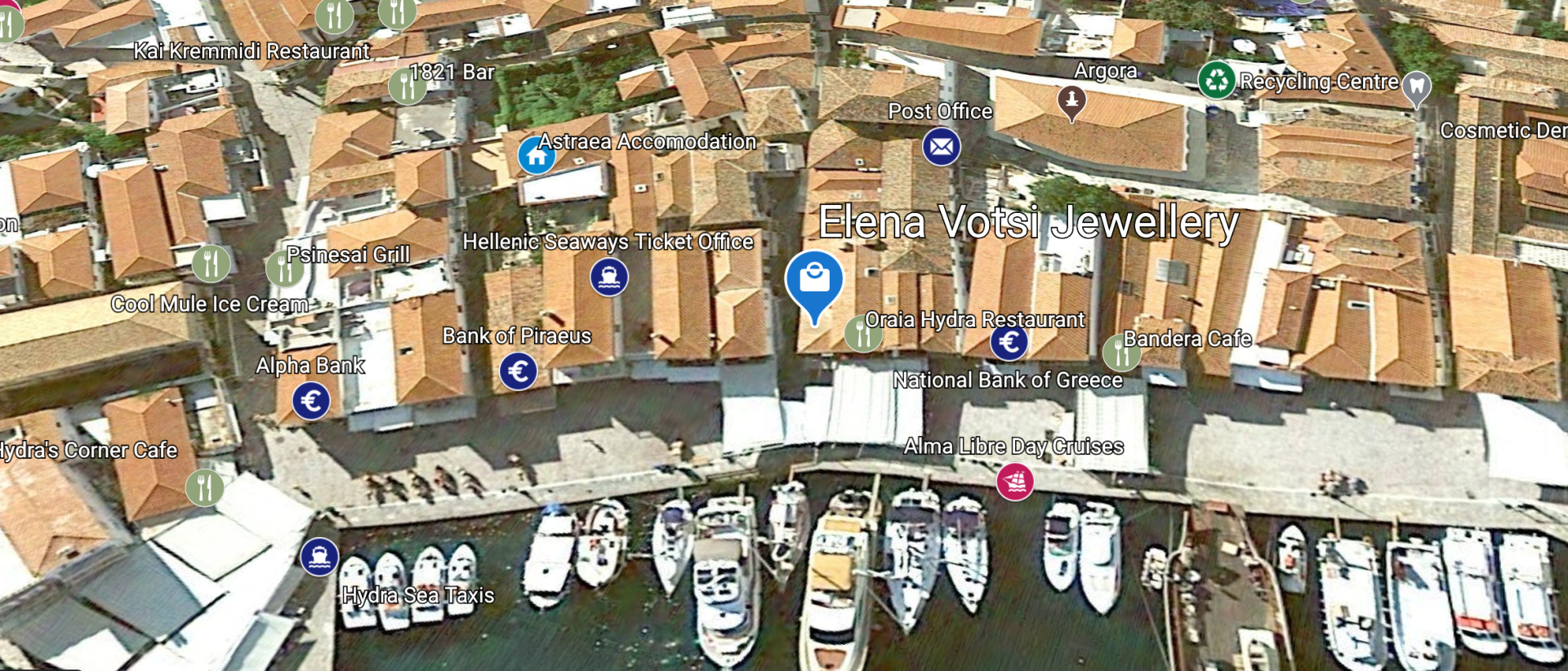 Map to find Elena Votsi Designer Jewellery shop on the Greek Island of Hydra.