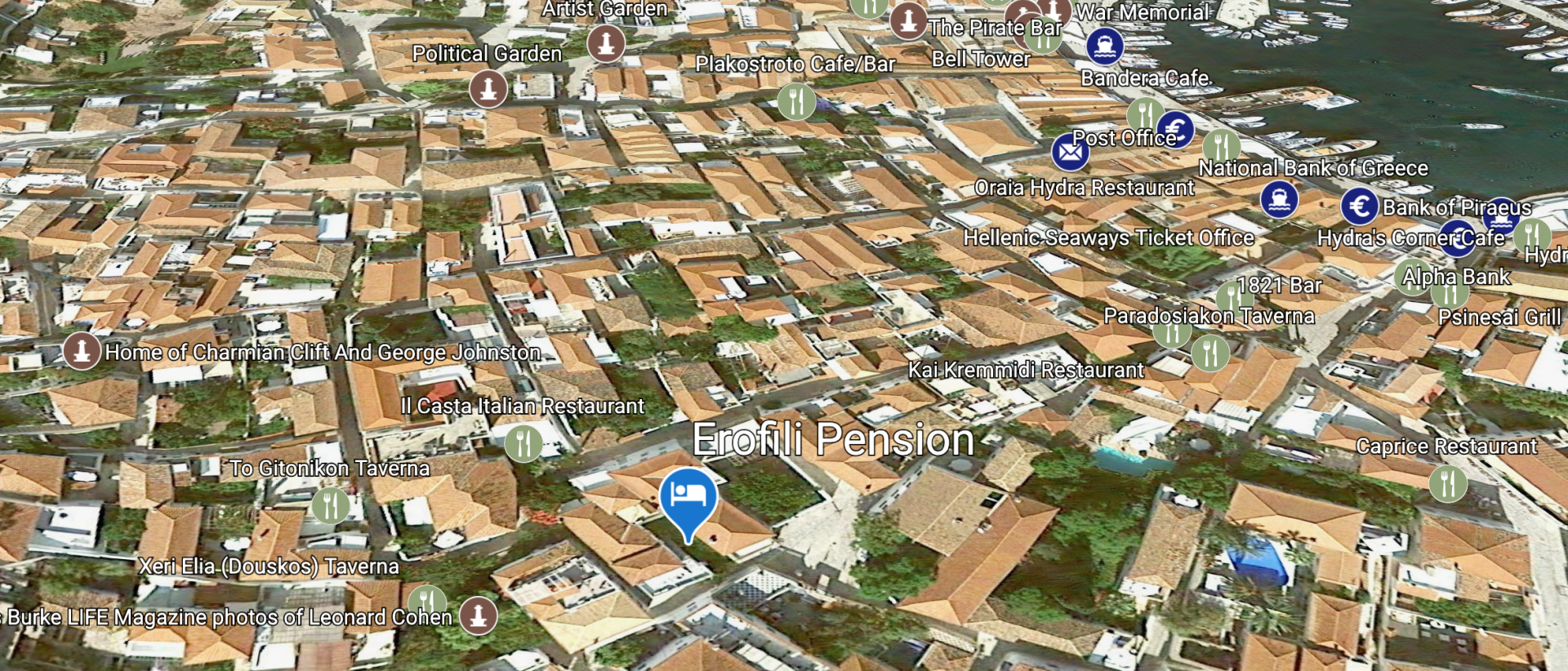 Map showing the location of the Erofili Pension on the Greek Island of Hydra