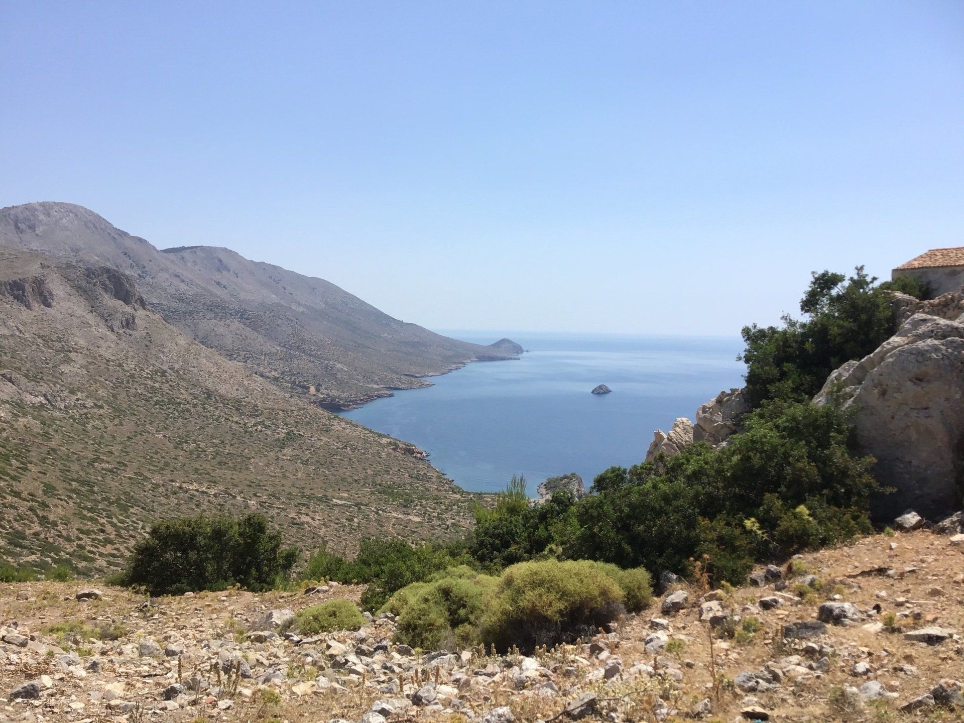 Views of Episkopi in the centre of Hydra Island Greece. A wonderful long walk on an off-season day with phenomenal views as a reward while you eat your picnic.
