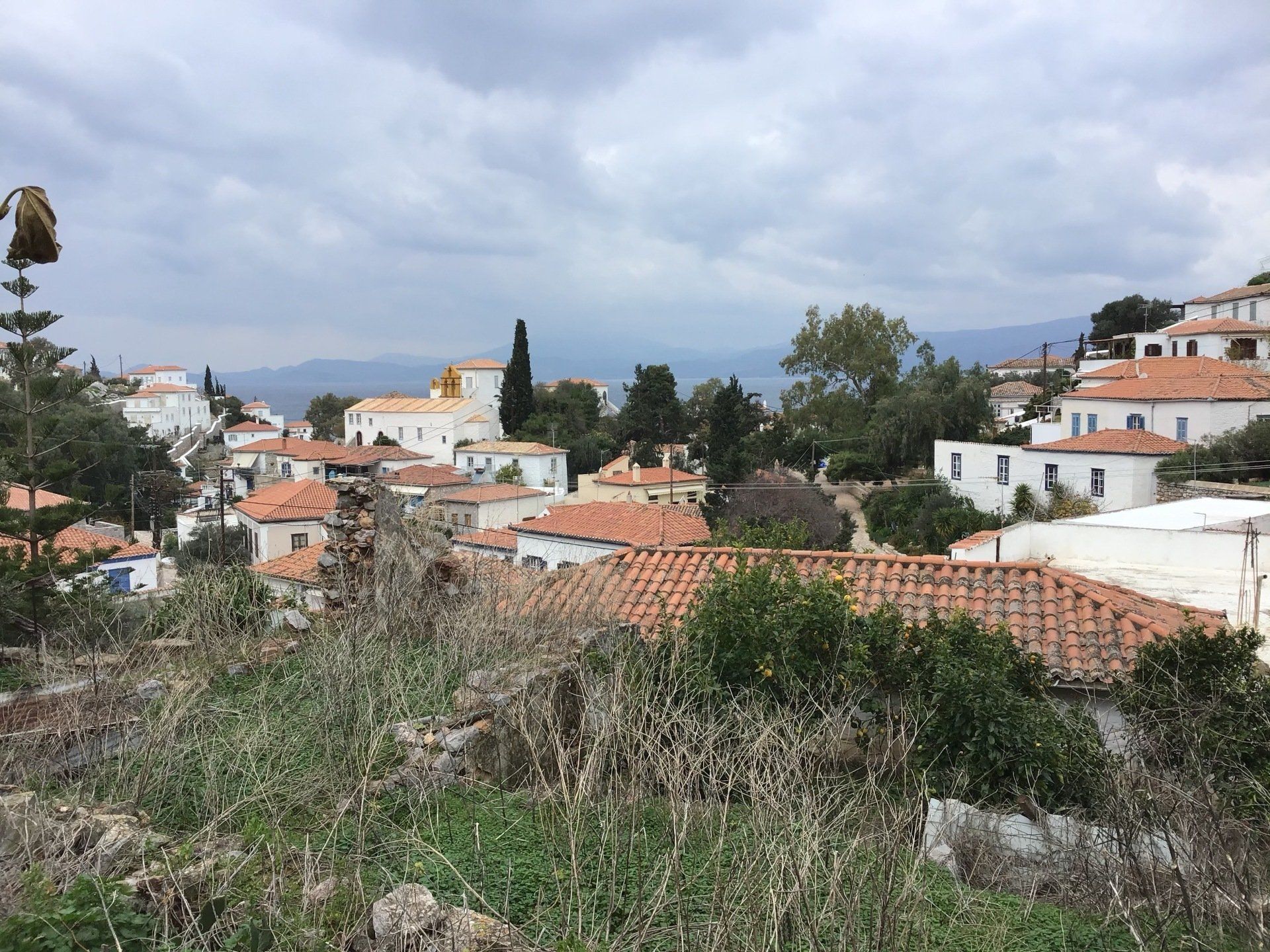 Land for sale with planning permit in Kamini on Hydra Island, Greece.