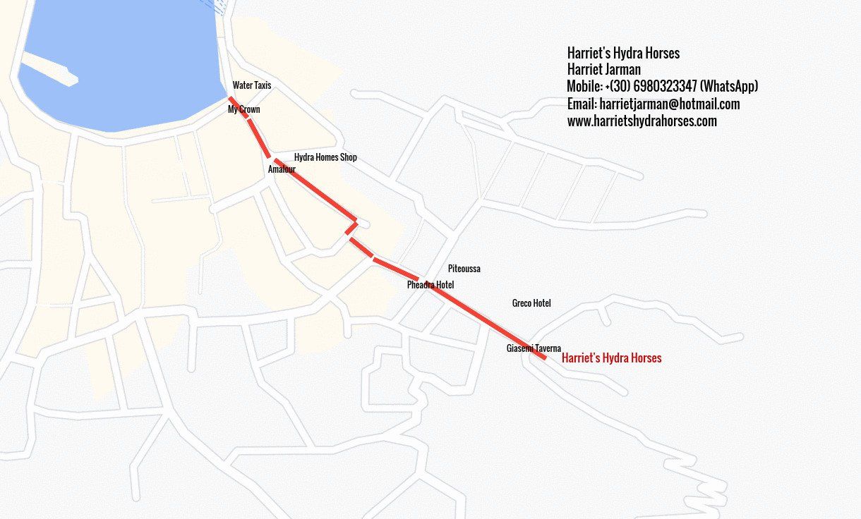 Directions to find Harriet's Hydra Horses on Hydra Island Greece
