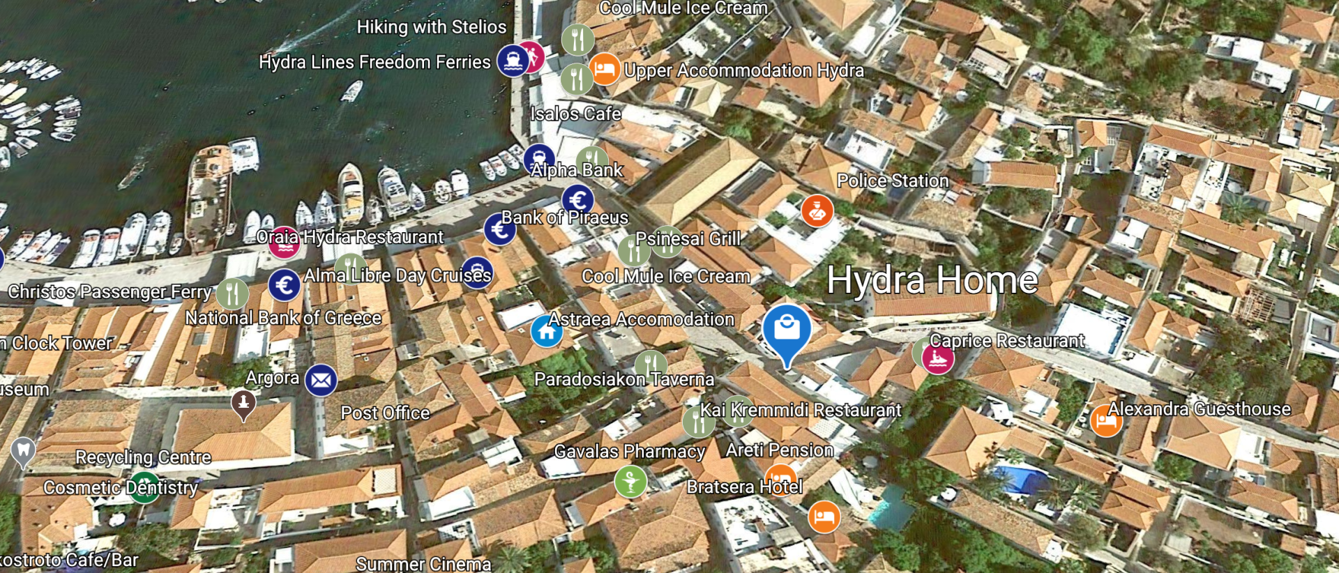 Map to find the Hydra Home shop on the Greek Island of Hydra.