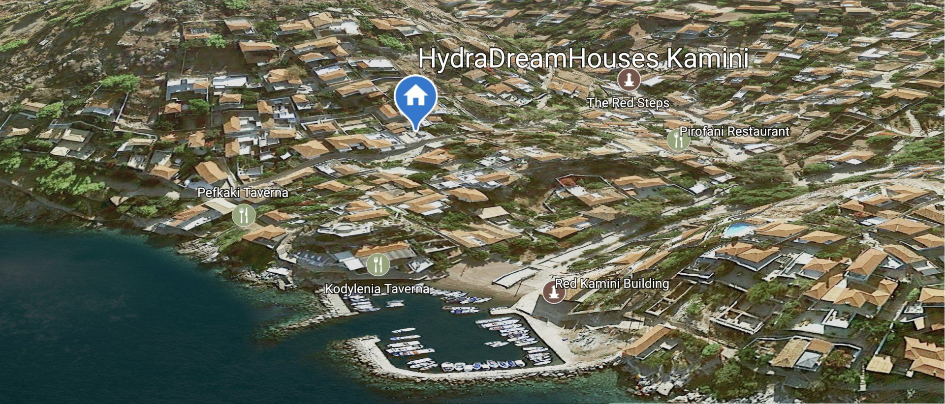 Location Map for HydraDreamHouses in Kamini on Hydra Island Greece