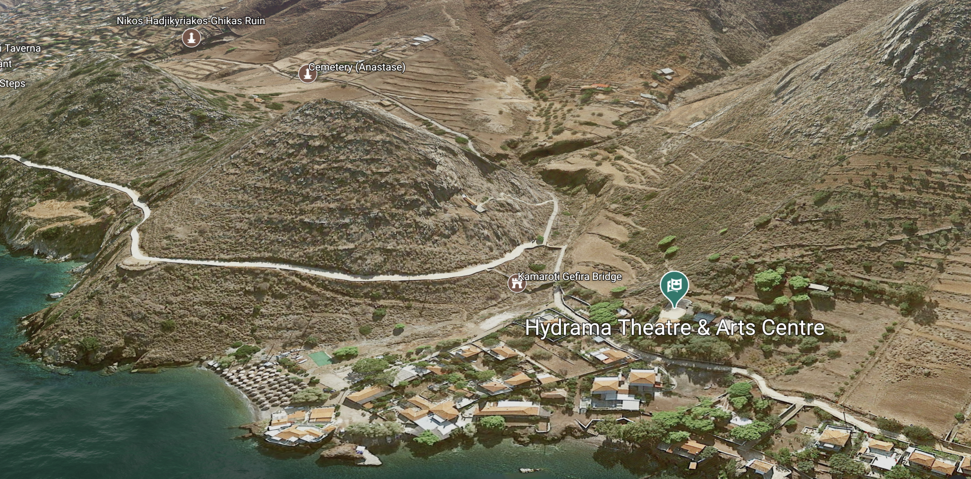© 2020 HYDRADIRECT Map to find Hydrama on the Greek Island of Hydra.