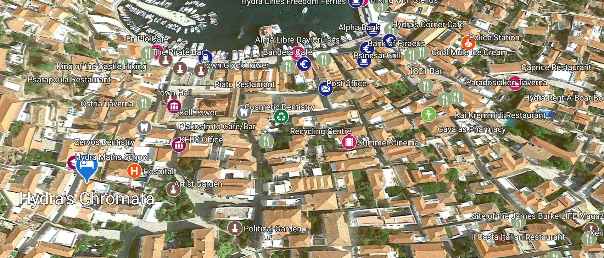 Map showing the location of Chromata Apartments on the Greek Island of Hydra