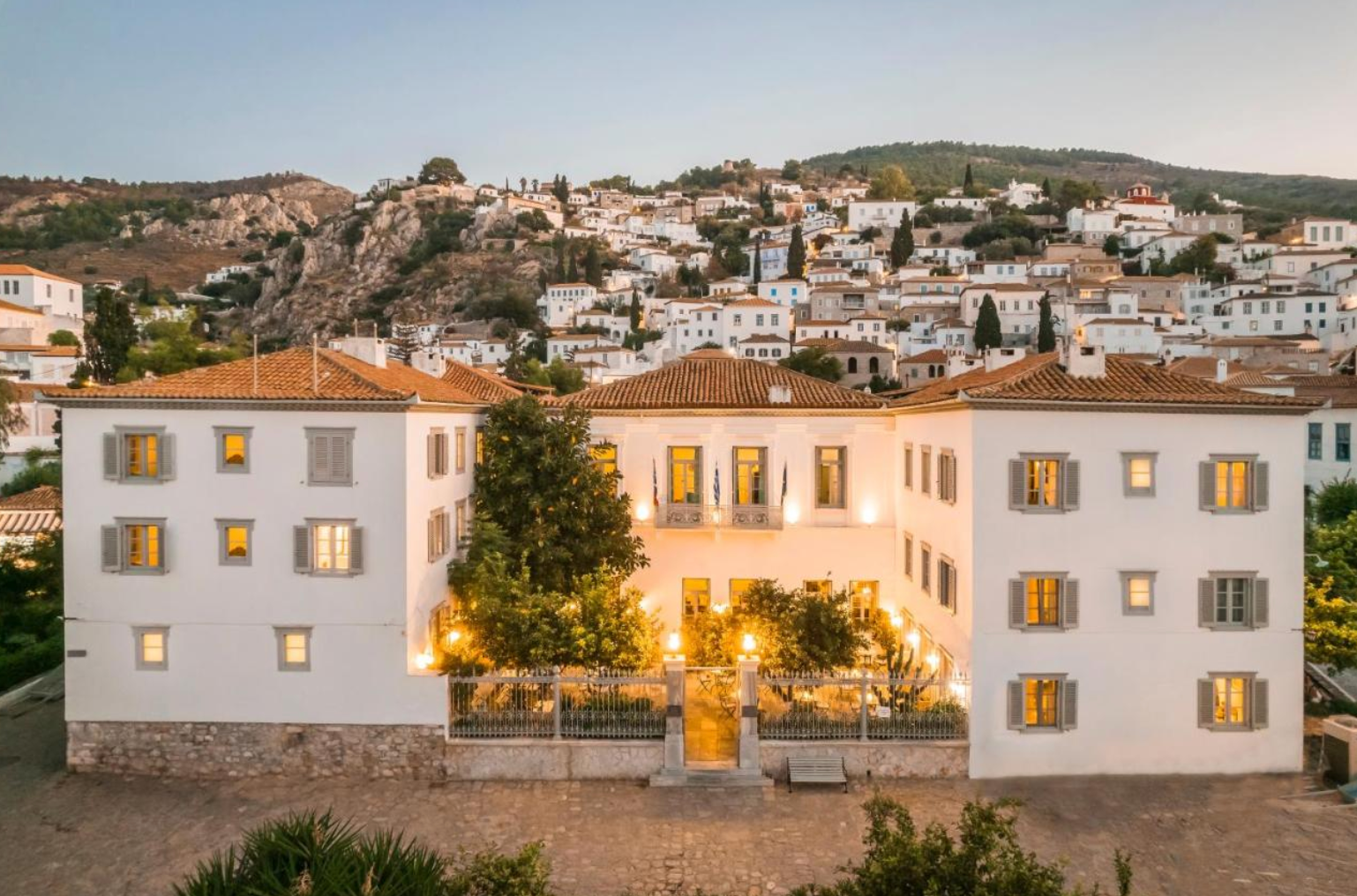 direct contact details so you can book direct to avoid agent commission or fees at the hydroussa hotel in hydra town on hydra island greece.