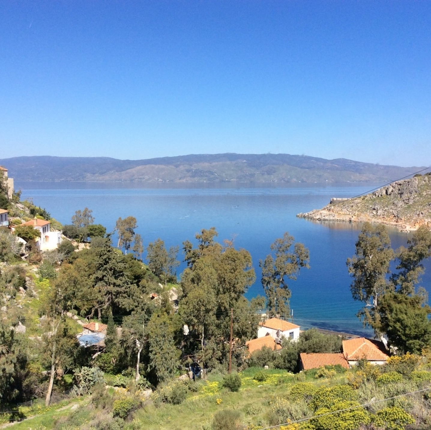 Area of Mandraki Bay on Hydra Island Greece.