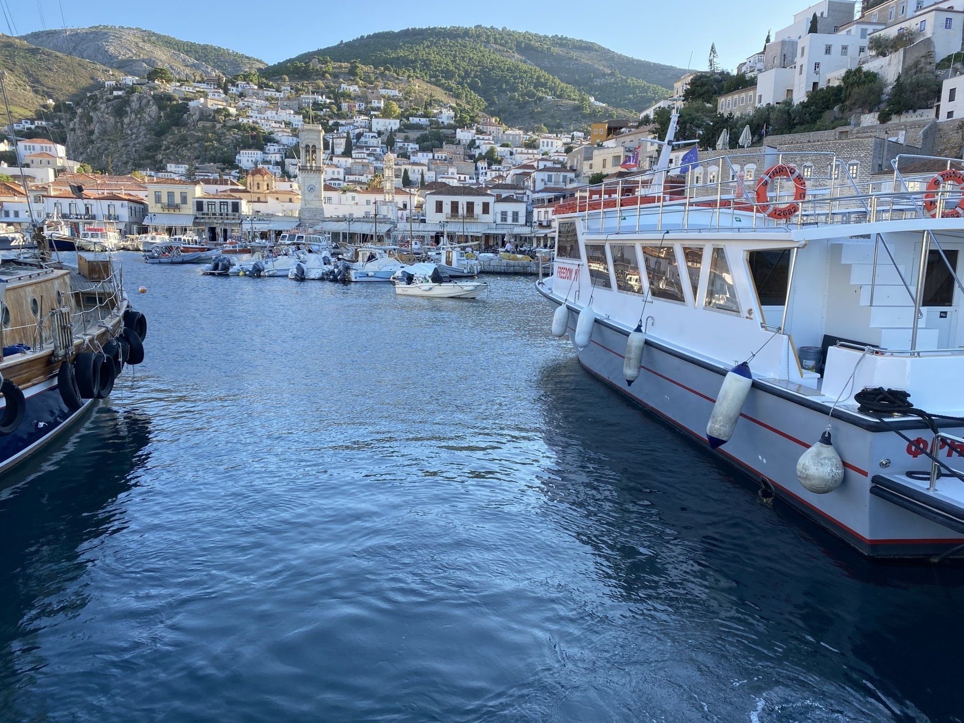 Oct 31 2020 Cleanup operation of seabed rubbish in Hydra Harbour on Hydra Island Greece.