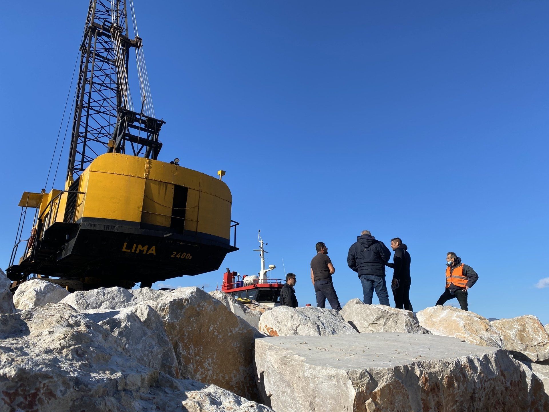 Kamini Harbour sea erosion prevention project on Hydra Island Greece.