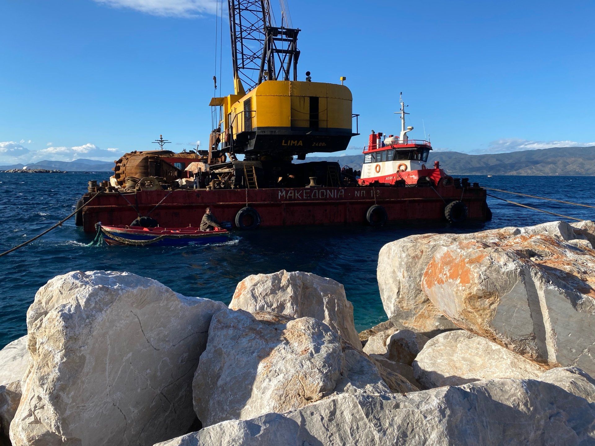 Kamini Harbour sea erosion prevention project on Hydra Island Greece.