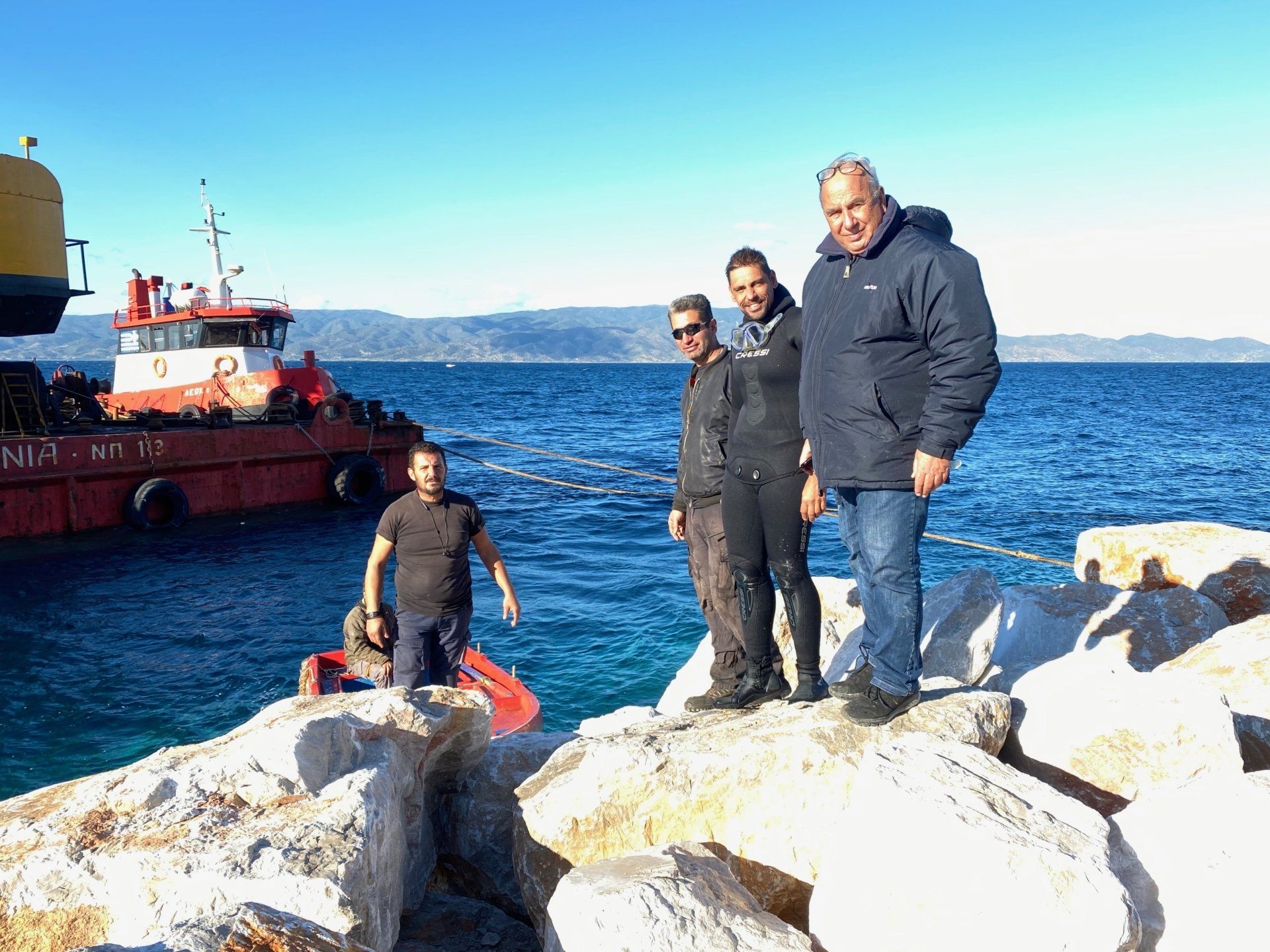 Kamini Harbour sea erosion prevention project on Hydra Island Greece.