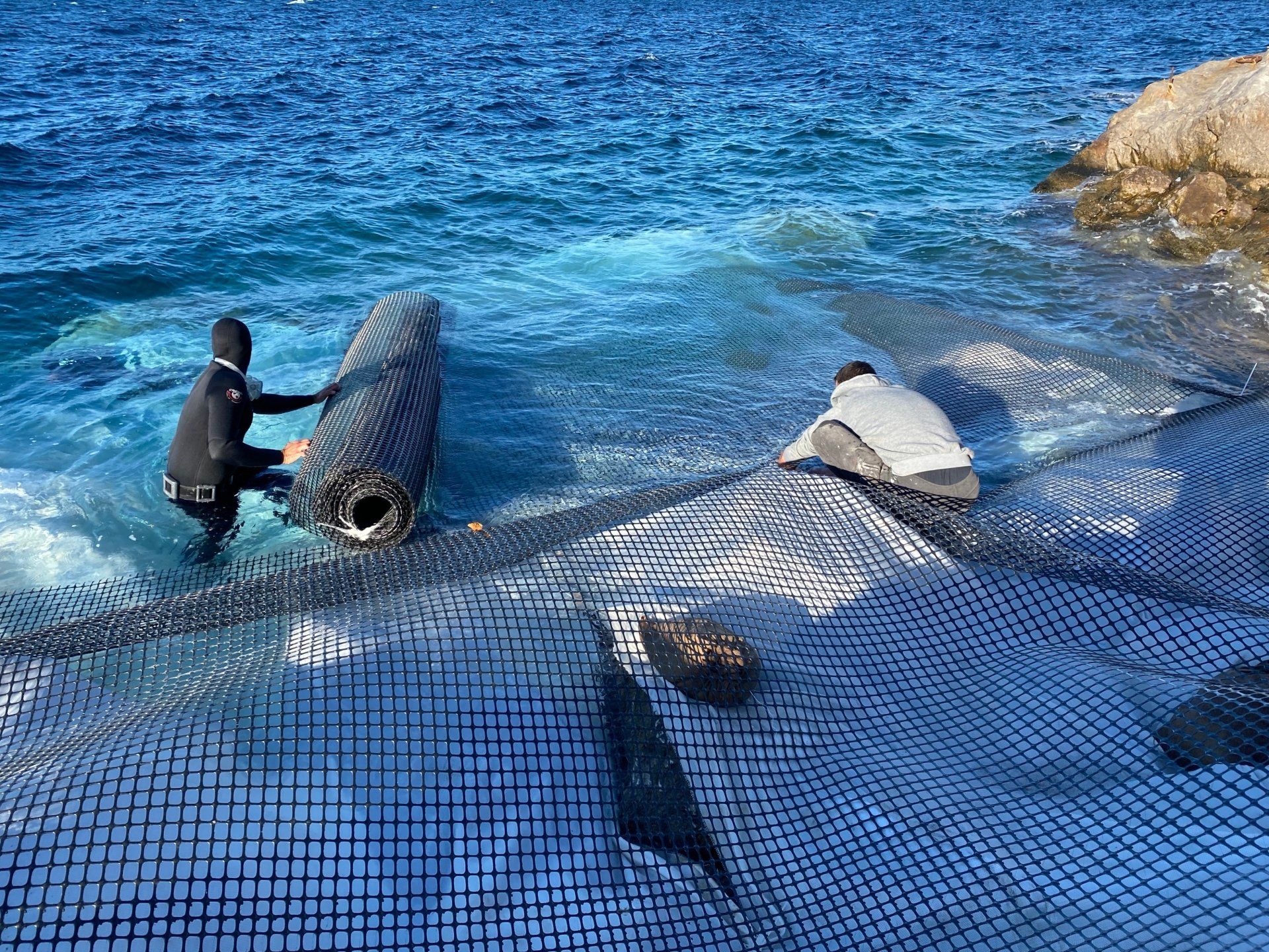 Kamini Harbour sea erosion prevention project on Hydra Island Greece.