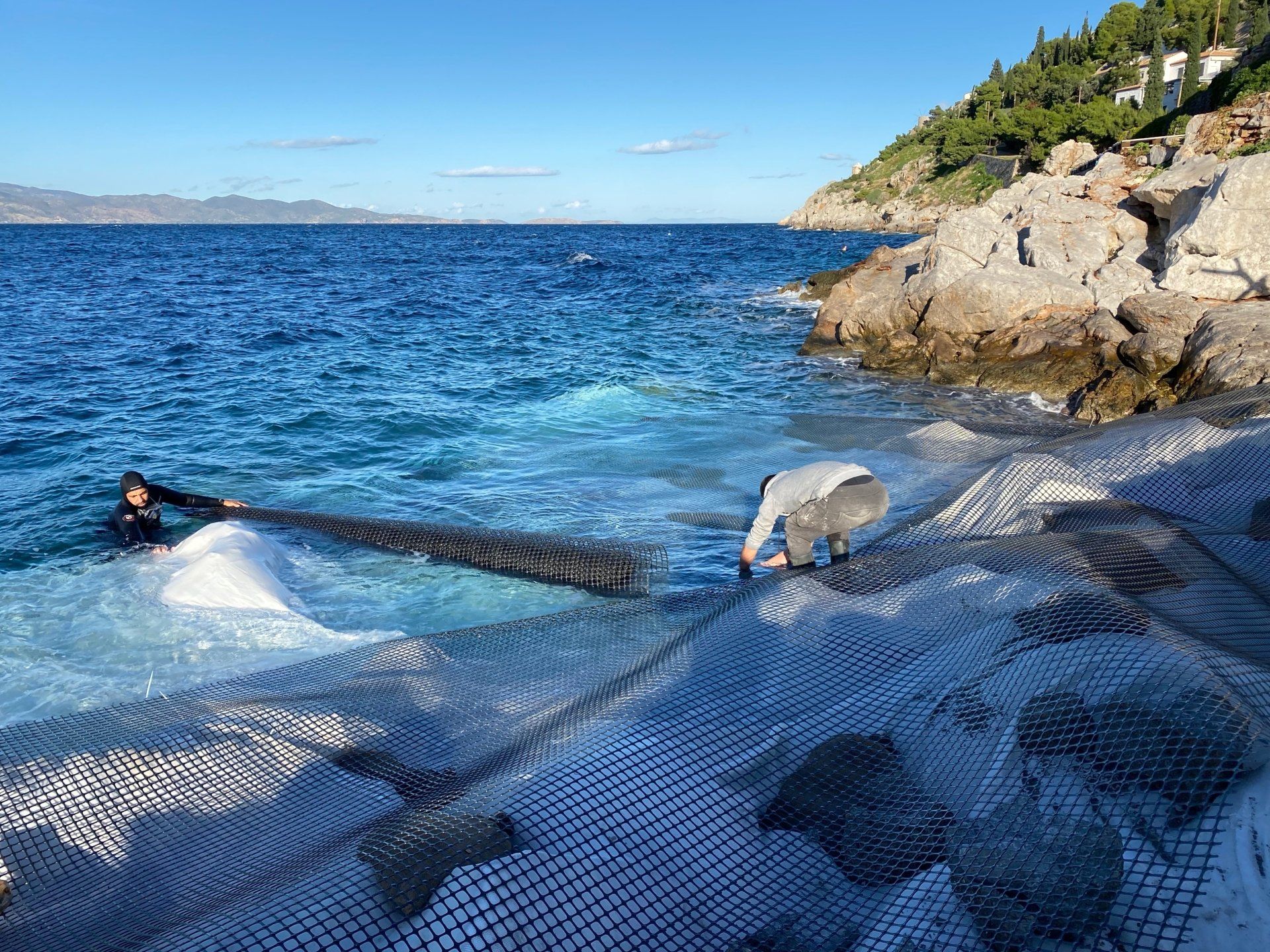 Kamini Harbour sea erosion prevention project on Hydra Island Greece.
