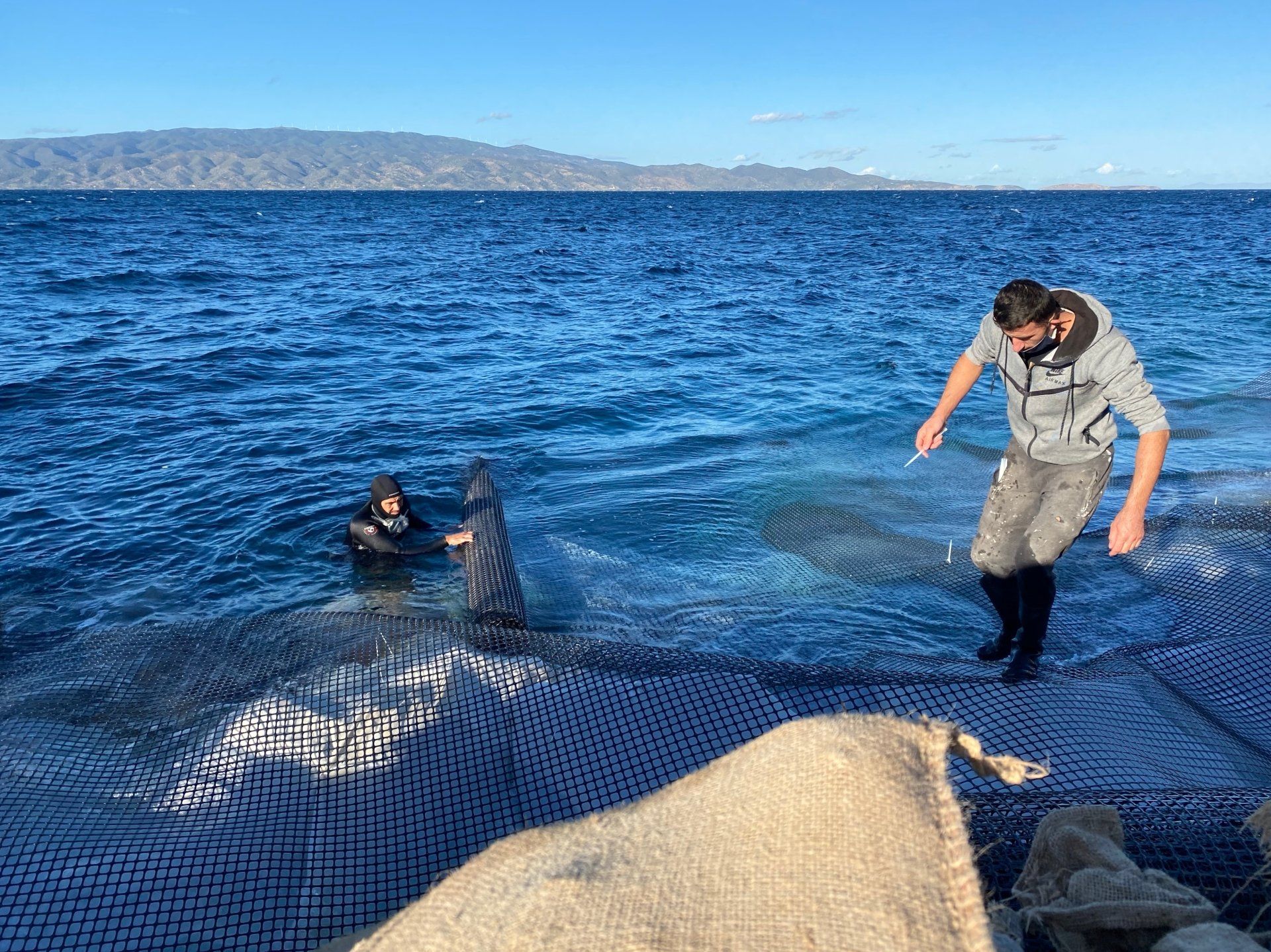 Kamini Harbour sea erosion prevention project on Hydra Island Greece.