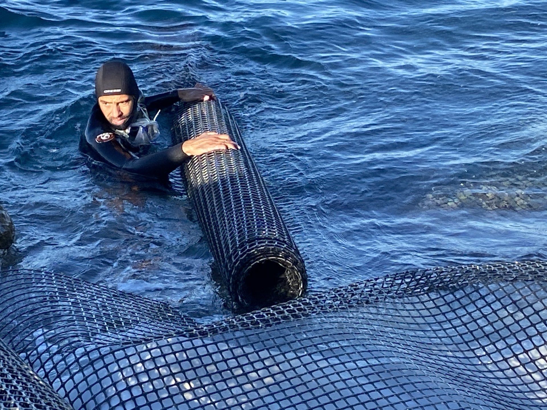 Kamini Harbour sea erosion prevention project on Hydra Island Greece.