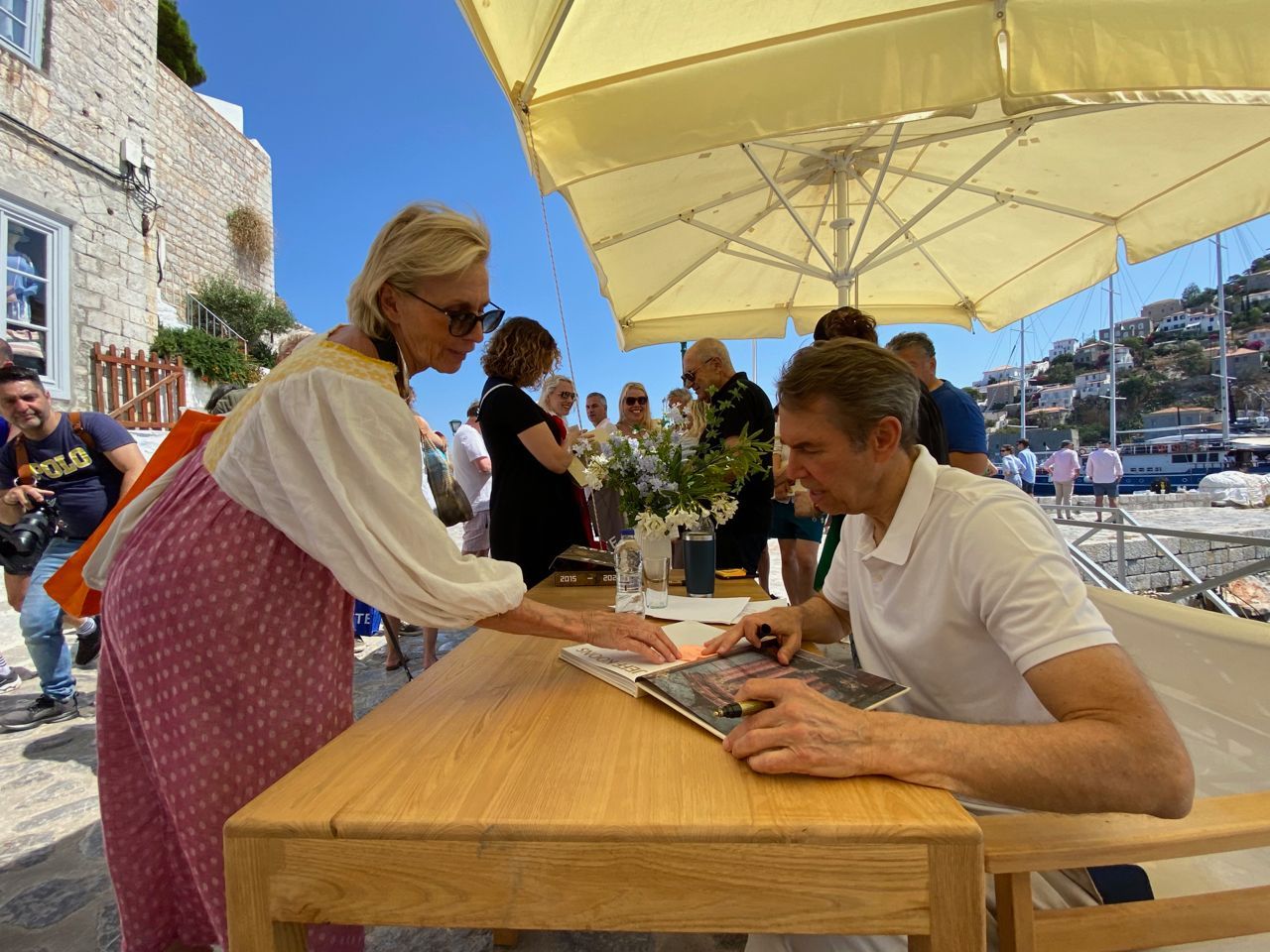 Apollo by Jeff Koons book signing on Hydra Island Greece 20 June 2023.