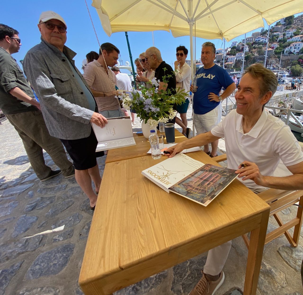 Apollo by Jeff Koons book signing on Hydra Island Greece 20 June 2023.