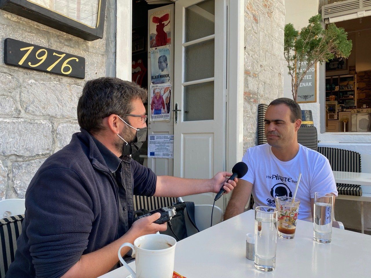 Joel Bronner interviews Hydra Islanders for French Radio (RFI) pre Greek opening of tourism.