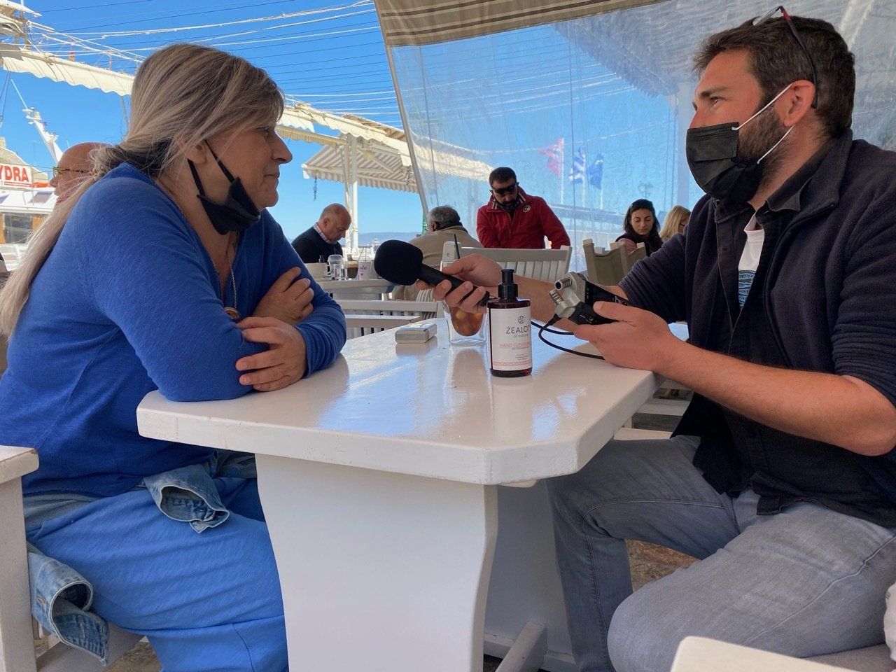 Joel Bronner interviews Hydra Islanders for French Radio (RFI) pre Greek opening of tourism.