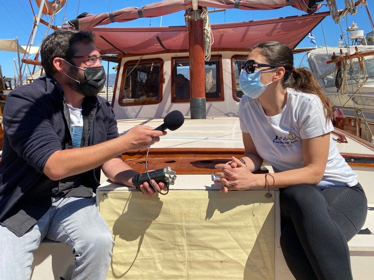 Joel Bronner interviews Hydra Islanders for French Radio (RFI) pre Greek opening of tourism.