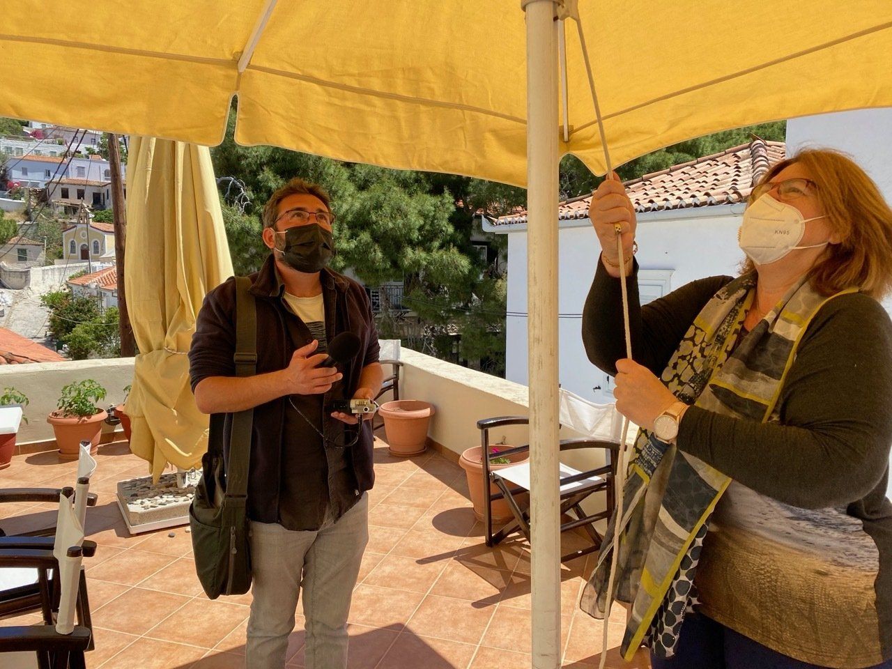 Joel Bronner interviews Hydra Islanders for French Radio (RFI) pre Greek opening of tourism.