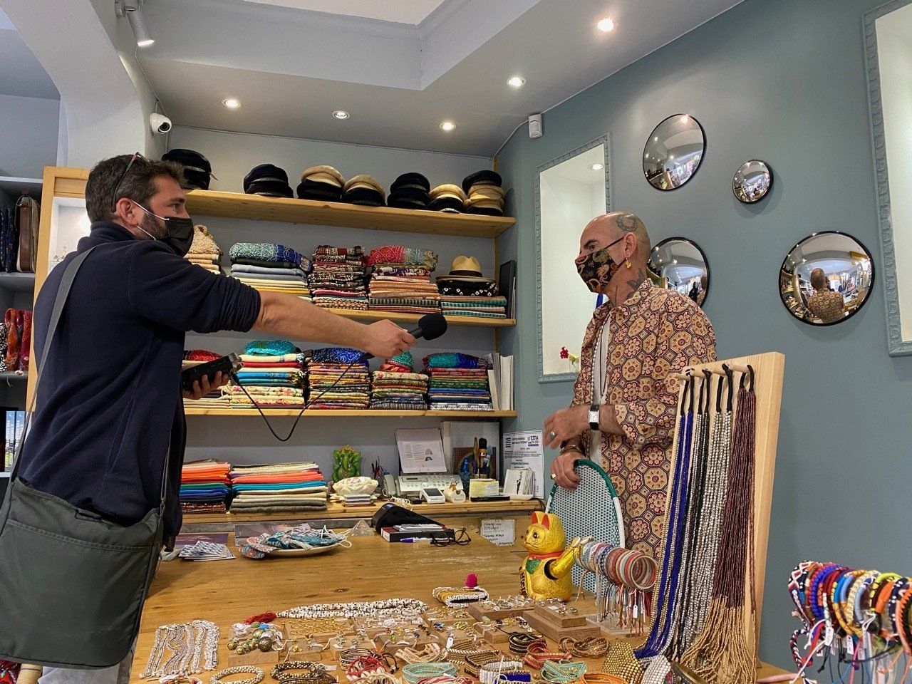 Joel Bronner interviews Hydra Islanders for French Radio (RFI) pre Greek opening of tourism.