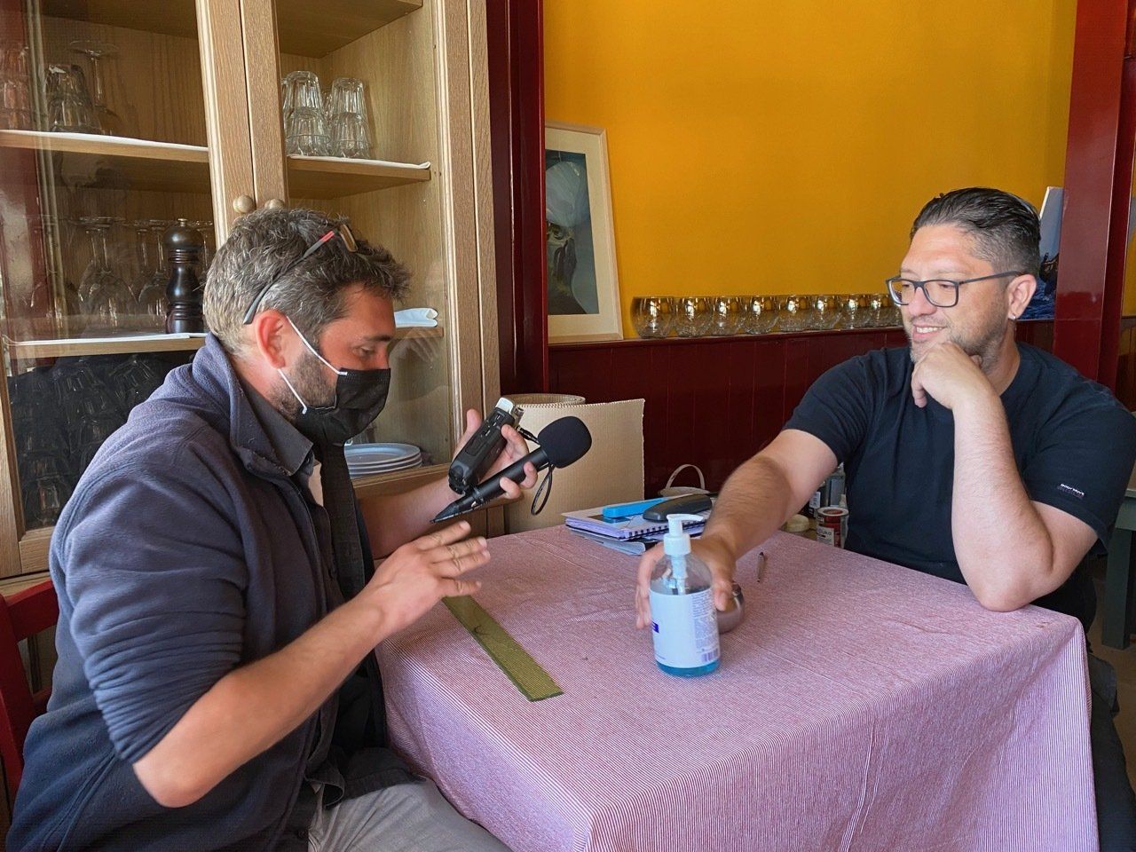 Joel Bronner interviews Hydra Islanders for French Radio (RFI) pre Greek opening of tourism.