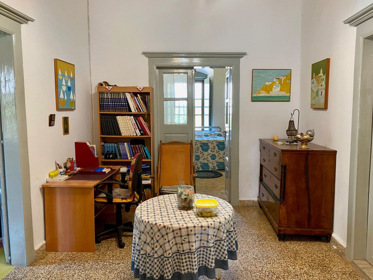 Detached, traditional stone, Kamini house for sale on Hydra Island, Greece.