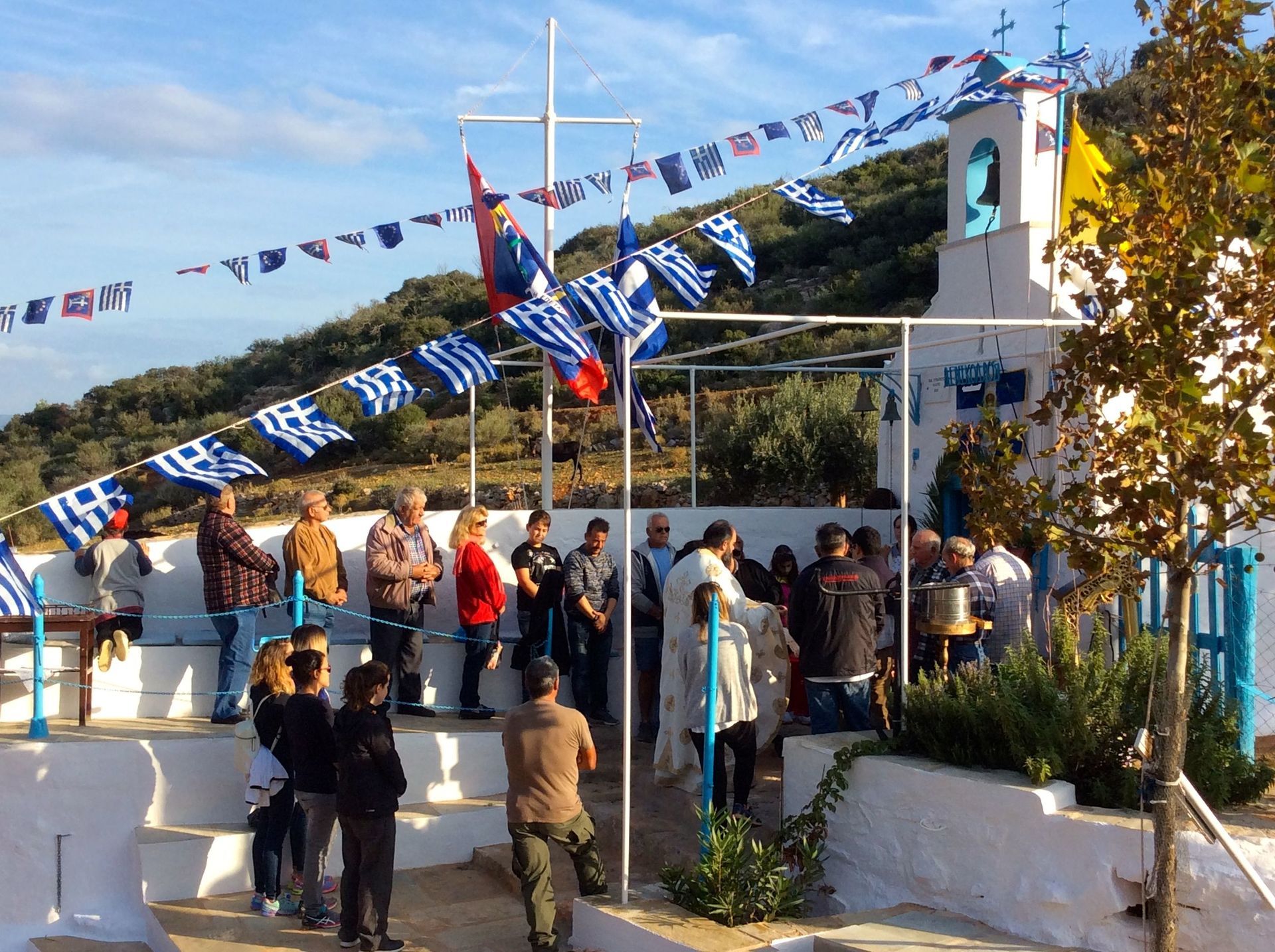 Sunday Mass in Pevges on Hydra Island, Greece, at Saint Nicolaos Chapel, 10th October 2018.