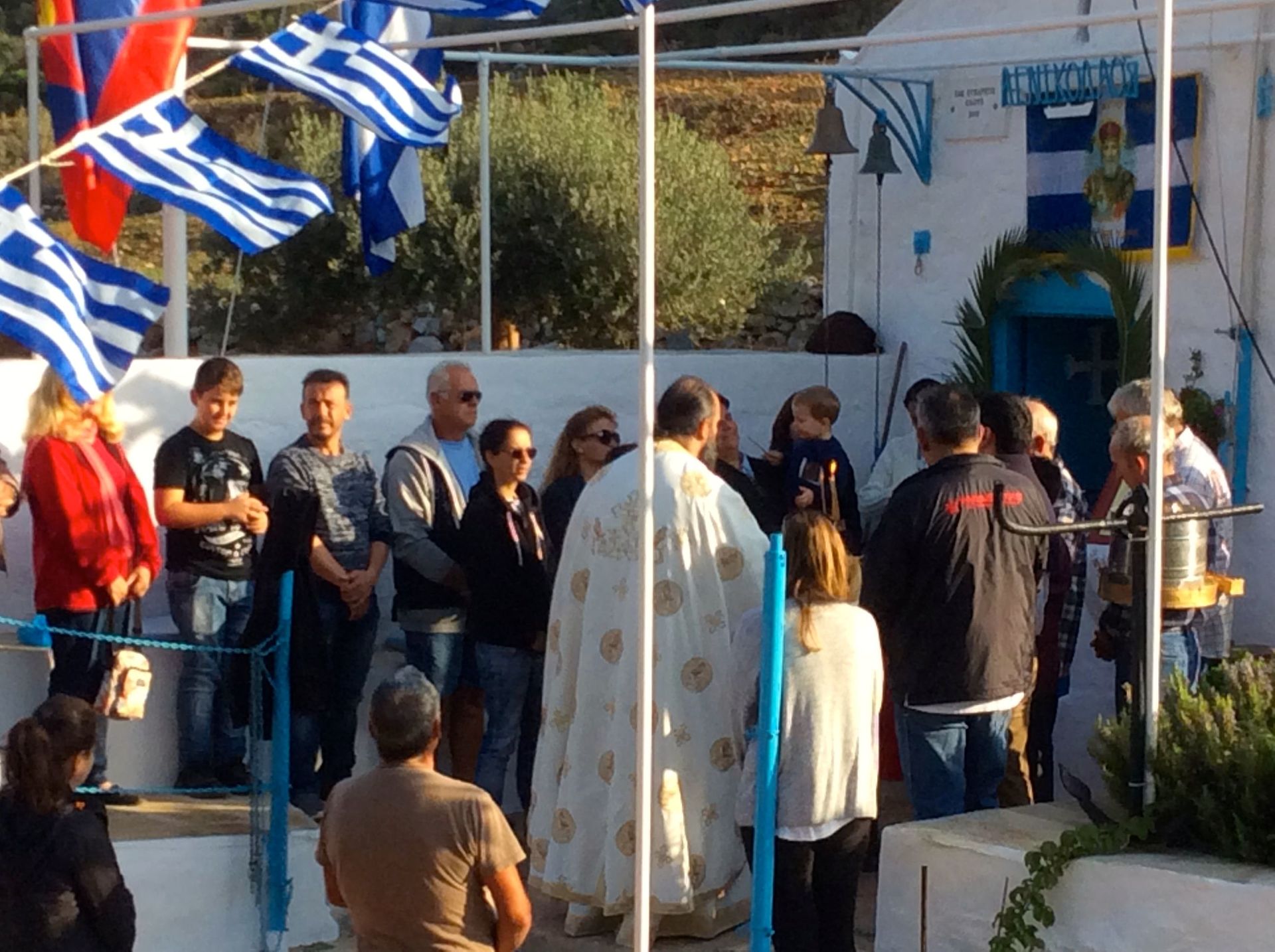 Sunday Mass in Pevges on Hydra Island, Greece, at Saint Nicolaos Chapel, 10th October 2018.