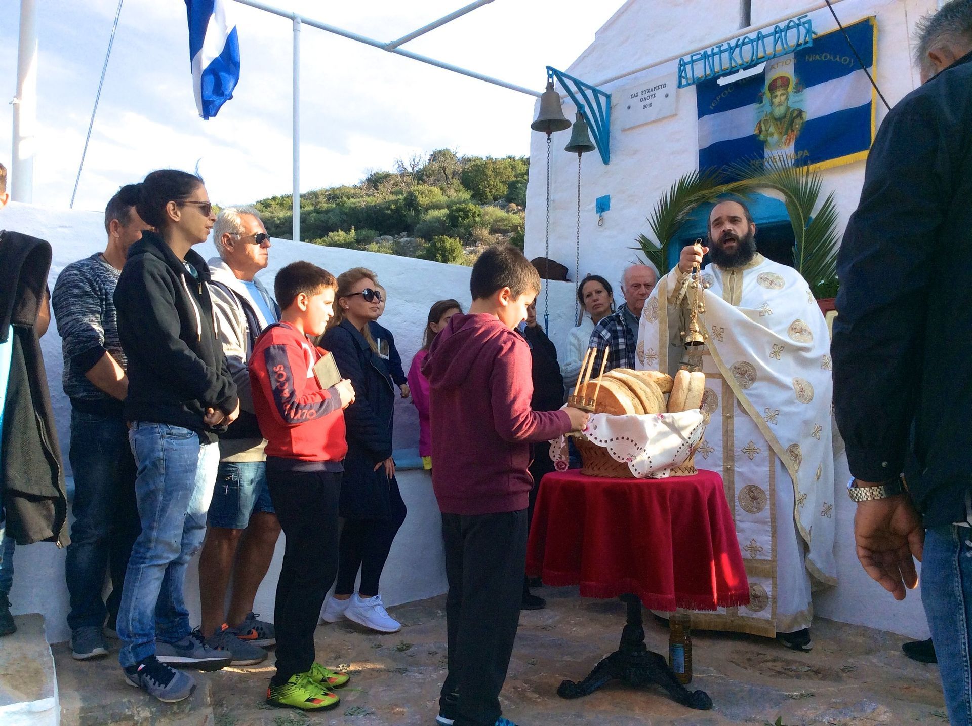Sunday Mass in Pevges on Hydra Island, Greece, at Saint Nicolaos Chapel, 10th October 2018.