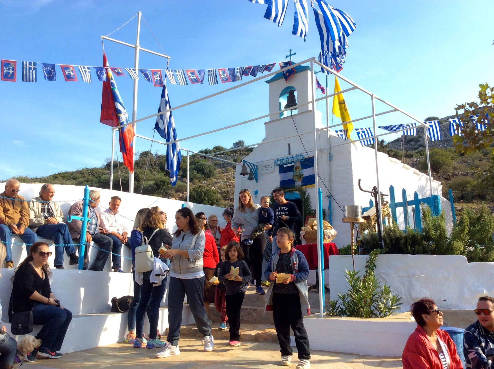 Sunday Mass in Pevges on Hydra Island, Greece, at Saint Nicolaos Chapel, 10th October 2018.